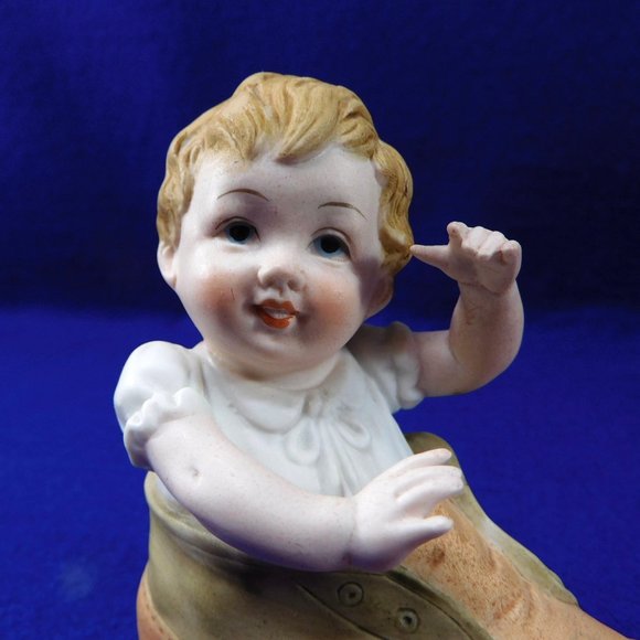 Vintage Lefton China Baby In A Shoe Boot Bisque Piano Baby Figurine Porcelain - Picture 2 of 9